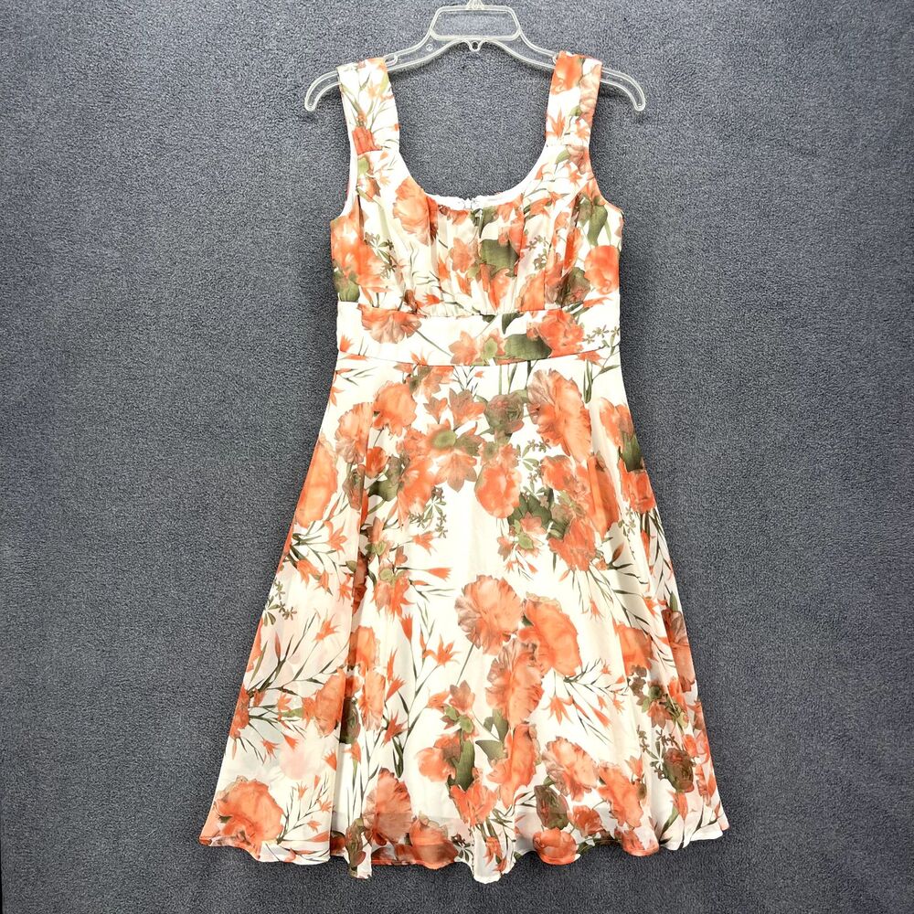 CB established 1962 Dress womens 8 Petit‎ orange Floral sleeveless fit flared
